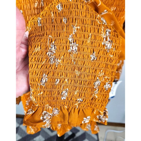 New Terra & Sky Plus Size 4X Long Sleeve Smocked Top Floral Print Mustard Yellow - Picture 9 of 12